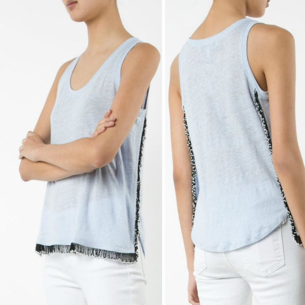 Derek Lam 10 Crosby Linen Beaded Fringe Tank - L
